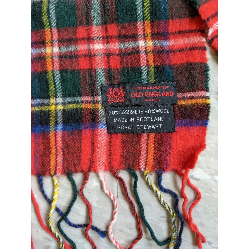 Vtg. Old England Paris Cashmere Wool Scarf Made in Scotland Stewart Red Tartan - Picture 4 of 6